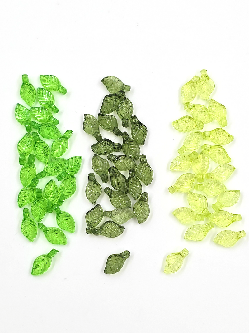 60 x Tiny Transparent Green Mix Acrylic Leaf Beads, 5x10mm