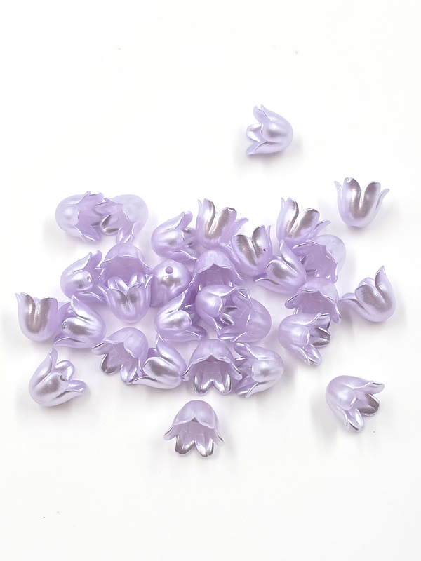 40 x Pearlised Light Purple Bell Shaped Flower Beads, 10x11mm