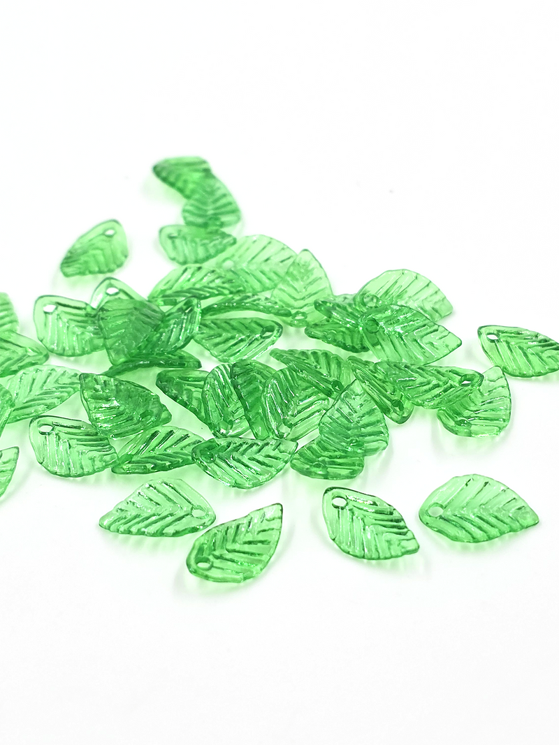 50 x Small Transparent Green Acrylic Leaf Beads, 13.5x9mm