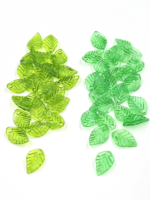 60 x Small Transparent Green Acrylic Leaf Bead Mix, 13.5x9mm