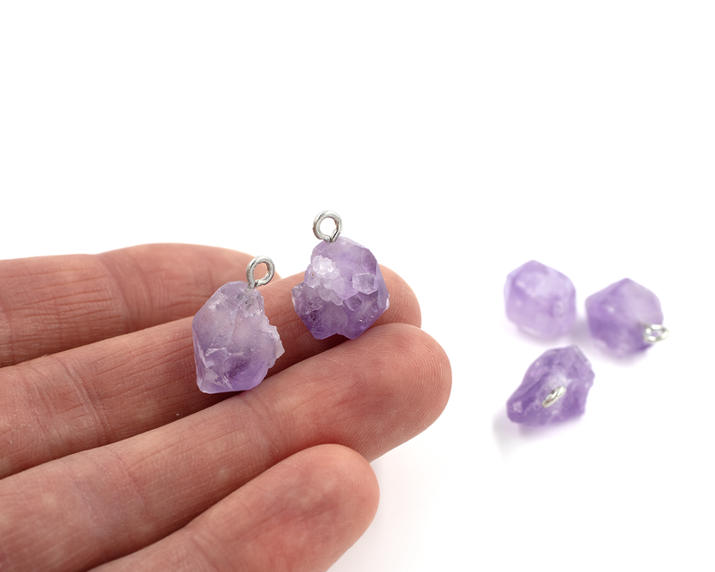 5 x Irregular Shaped Raw Amethyst Pendants with Silver Loops