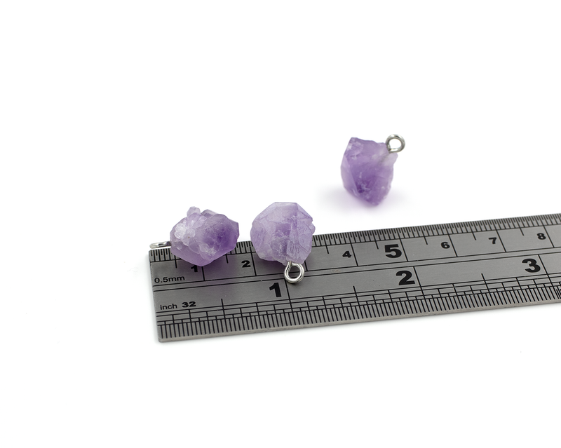 5 x Irregular Shaped Raw Amethyst Pendants with Silver Loops