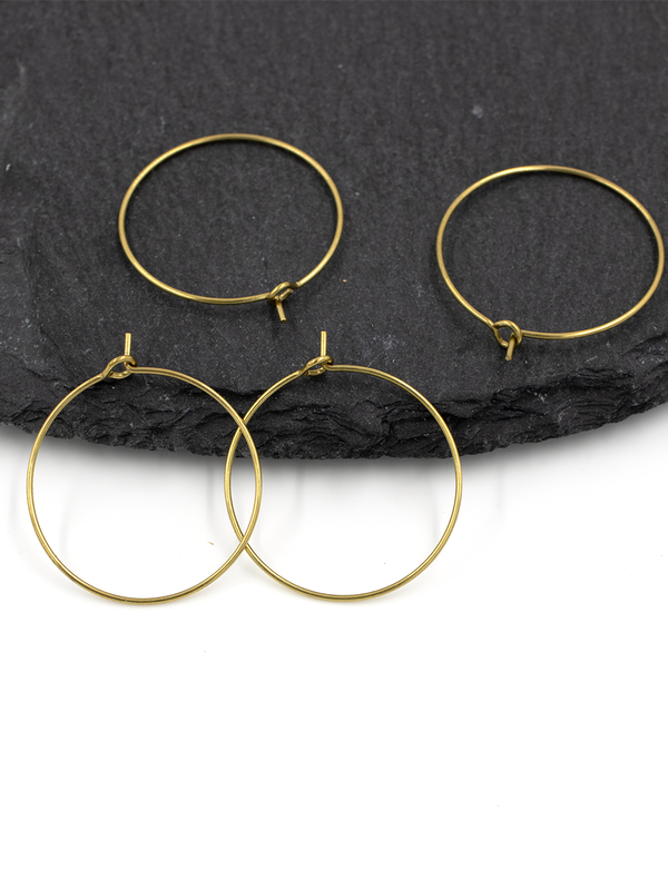 10 pairs x Raw Brass Earring Hoops, 25mm (C0700)