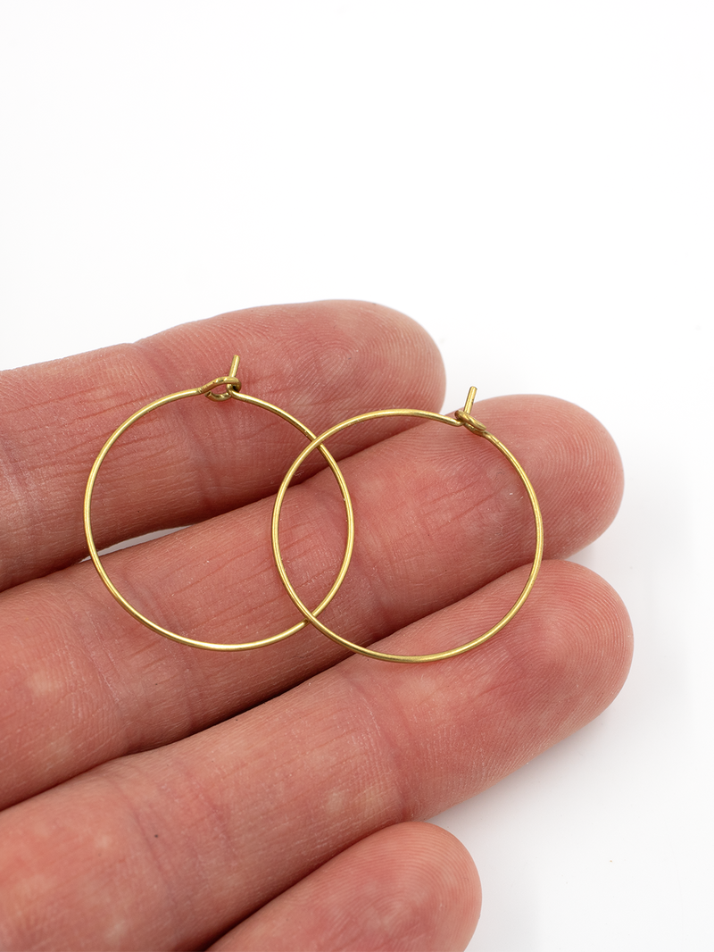 10 pairs x Raw Brass Earring Hoops, 25mm (C0700)