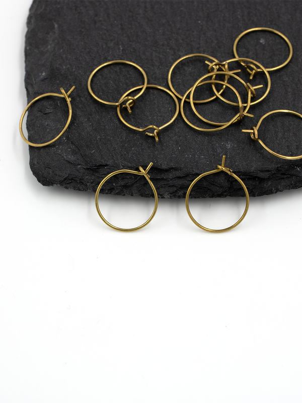 20 pairs x Raw Brass Earring Hoops, 15mm (C0702)