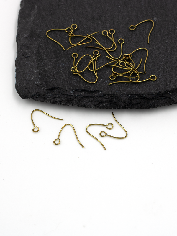 20 pairs x Tiny Raw Brass Earring Hooks, 11mm Plain Fishhook Earring Wire (C0707)