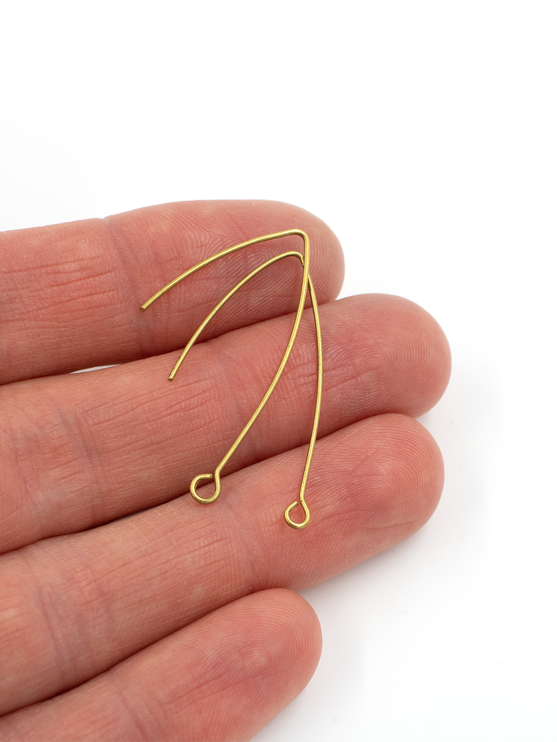 10 pairs x Raw Brass Long Earring Hooks, 36mm (C0709)