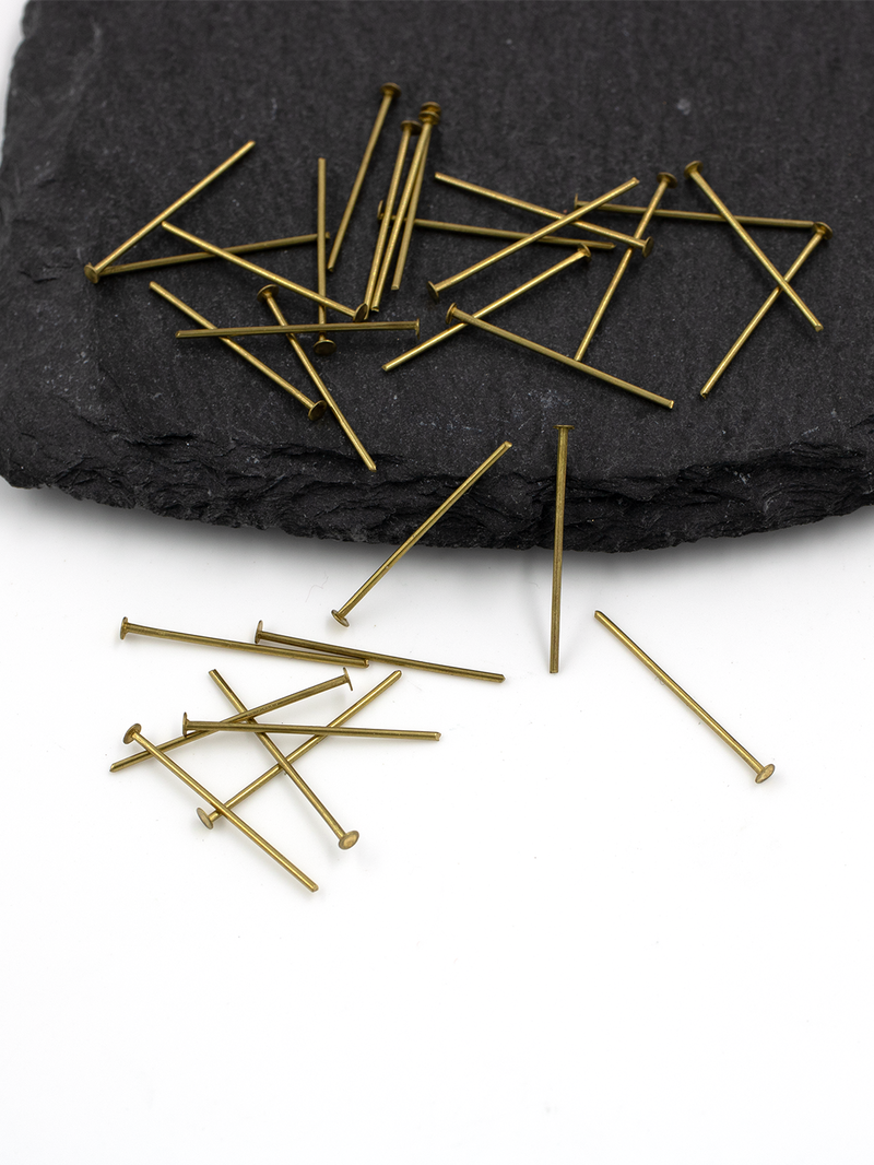 100 x Raw Brass Flat Head Pins, 20x0.7mm (C0710)