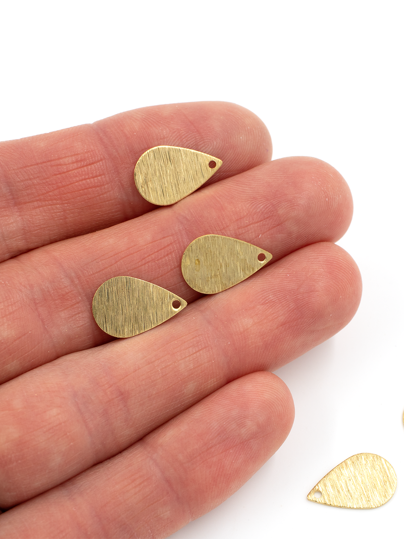 20 x Raw Brass Textured Teardrop Pendants, 16x10mm (C0175)