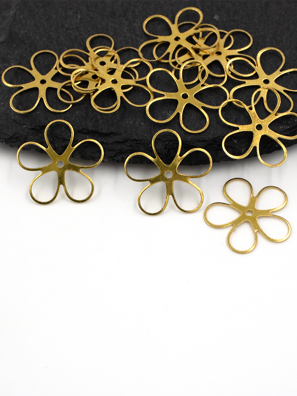 10 x Raw Brass Open Flower Links, 22mm Brass Flower Charms (C0120)