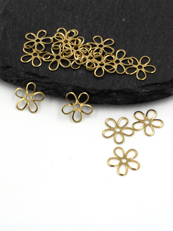 30 x Raw Brass Open Flower Links, 13mm (C0124)