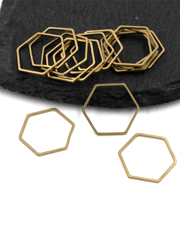 20 x Raw Brass Hexagon Jewellery Connectors, 23x20mm (C0644)