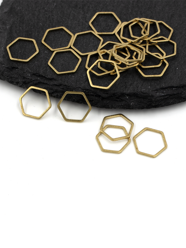 20 x Raw Brass Hexagon Jewellery Connectors, 14x12mm (C0067)