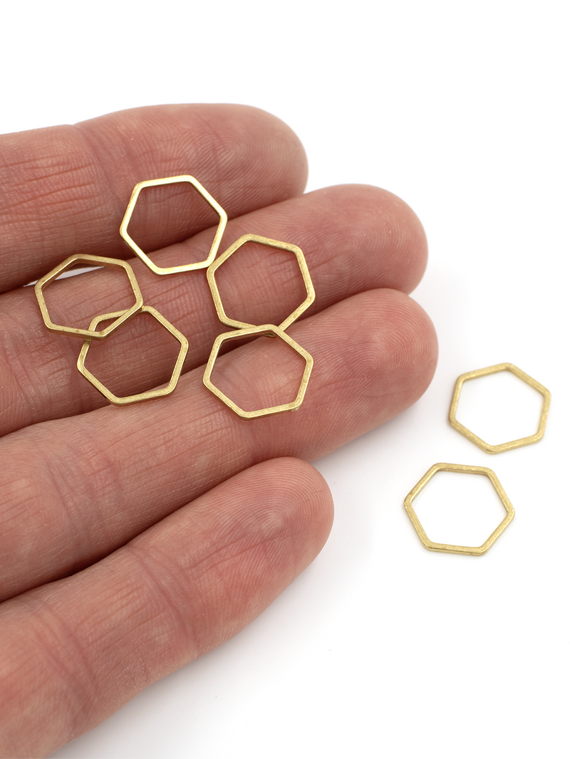 20 x Raw Brass Hexagon Jewellery Connectors, 14x12mm (C0067)