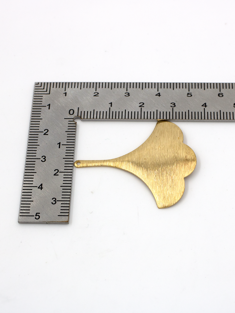 4 x Raw Brass Textured Ginkgo Leaves Pendants, 38x32mm (C0686)