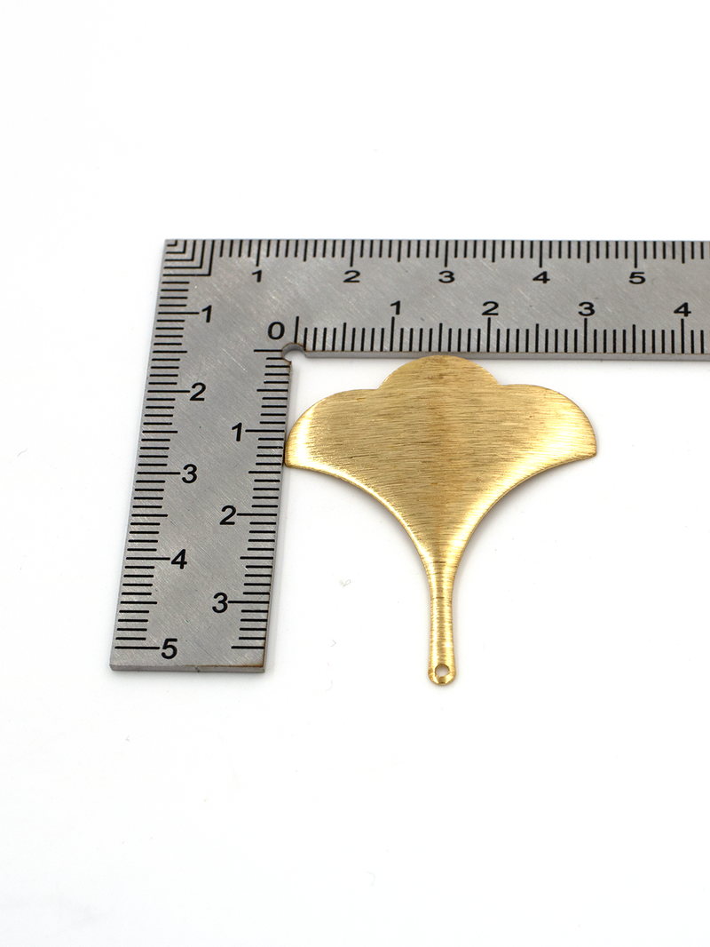 4 x Raw Brass Textured Ginkgo Leaves Pendants, 38x32mm (C0686)