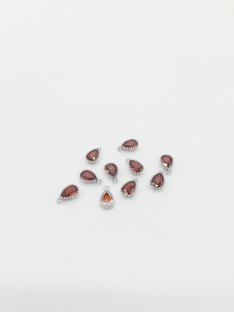 1 x Rhodium Plated Caramel Brown Cubic Zirconia Teardrop Charm, 5x8mm (3893)