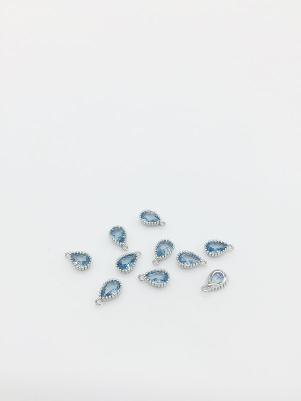 1 x Rhodium Plated Light Blue Cubic Zirconia Teardrop Charm, 5x8mm (3888)