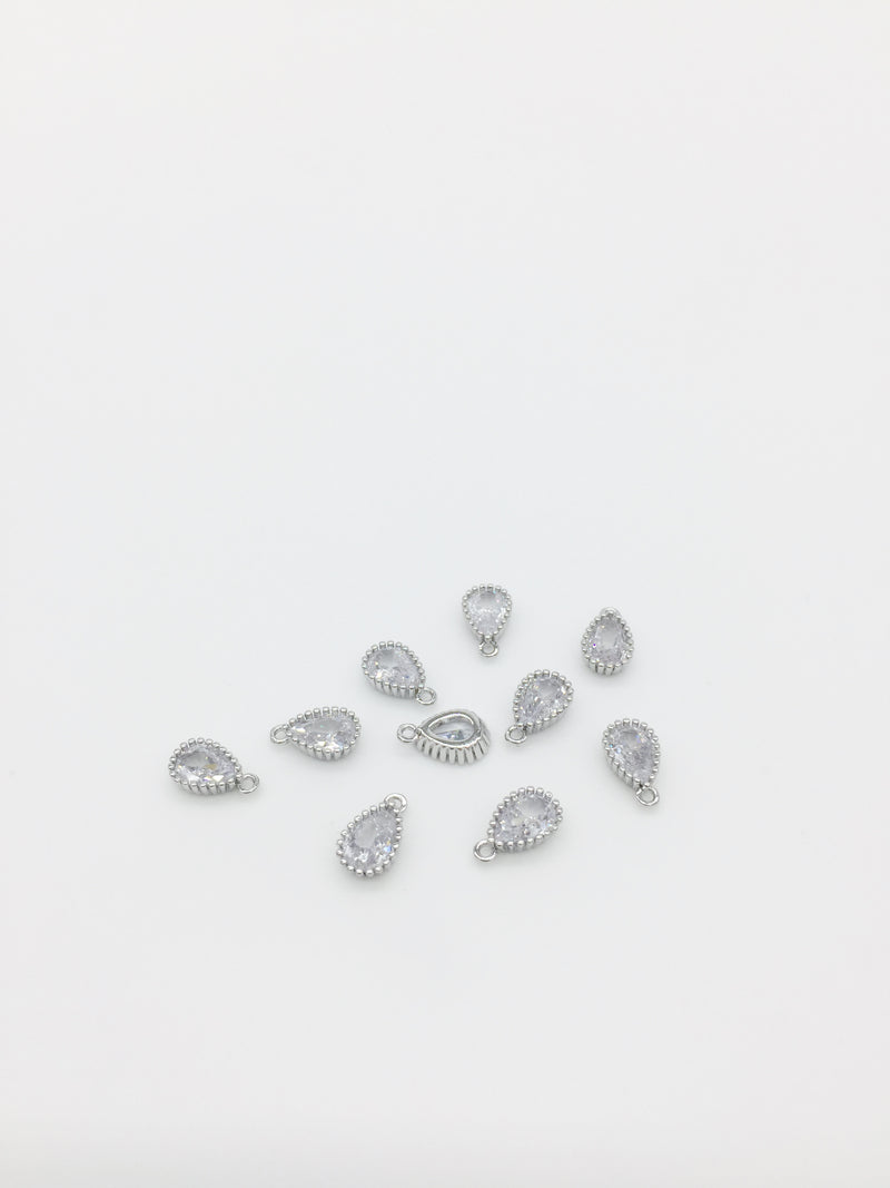 1 x Rhodium Plated Clear Cubic Zirconia Teardrop Charm, 5x8mm (3886)