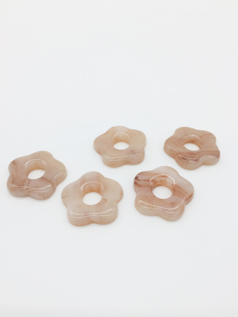 2 x Marbled Cappuccino Resin Flower Beads, 26mm (3913)