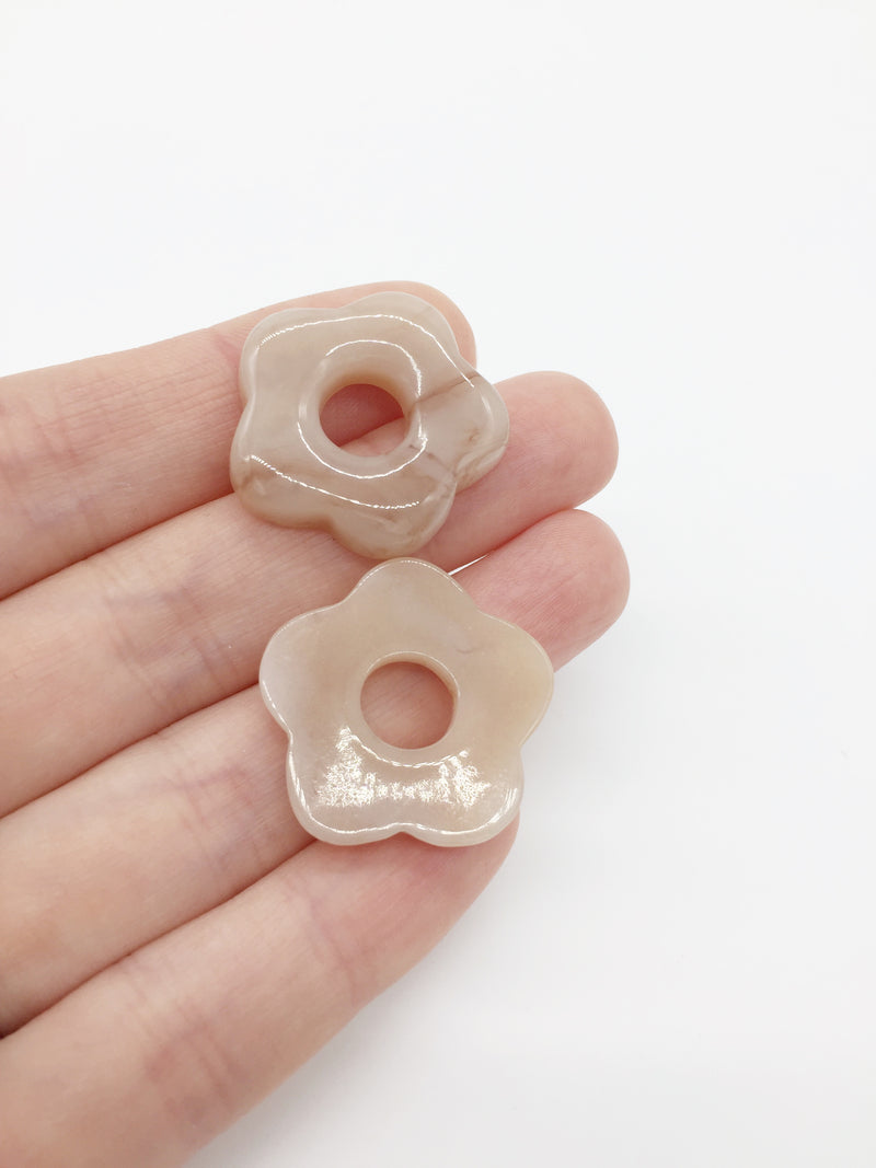 2 x Marbled Cappuccino Resin Flower Beads, 26mm (3913)