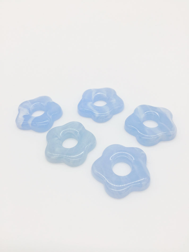 2 x Marbled Light Blue Resin Flower Beads, 26mm (3911)