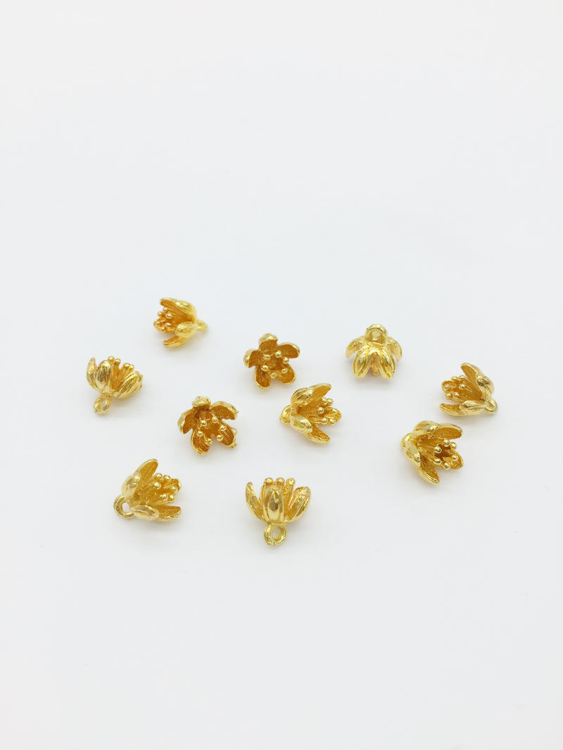 10 x Tiny Gold Metal Flower Charms, 9mm