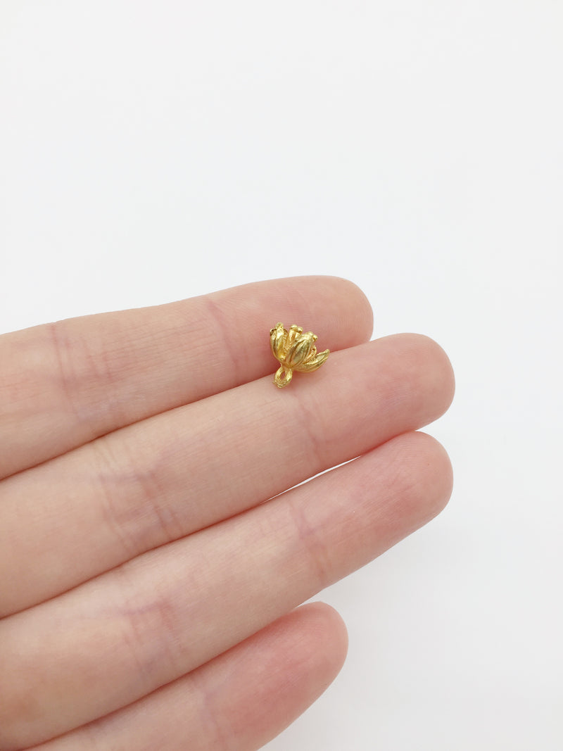 10 x Tiny Gold Metal Flower Charms, 9mm