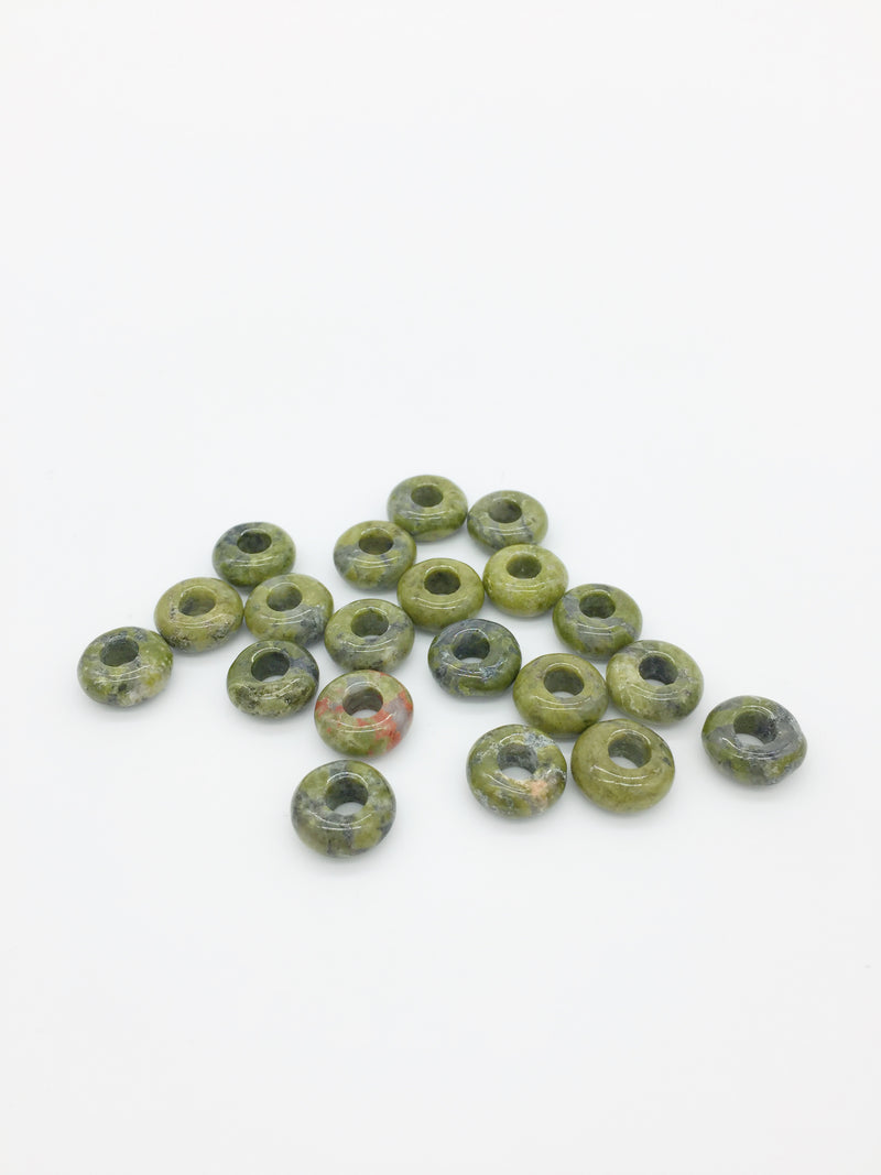 2 x Unakite Gemstone Donut Beads, 10mm (3919)