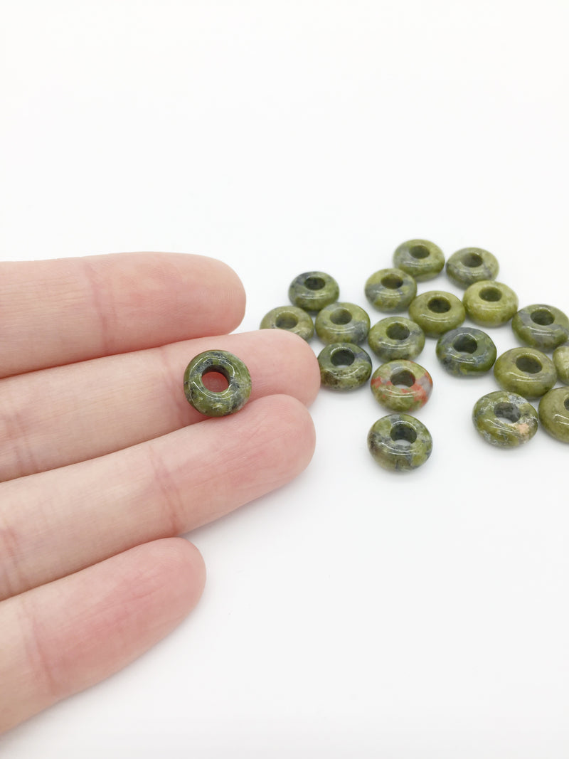 2 x Unakite Gemstone Donut Beads, 10mm (3919)