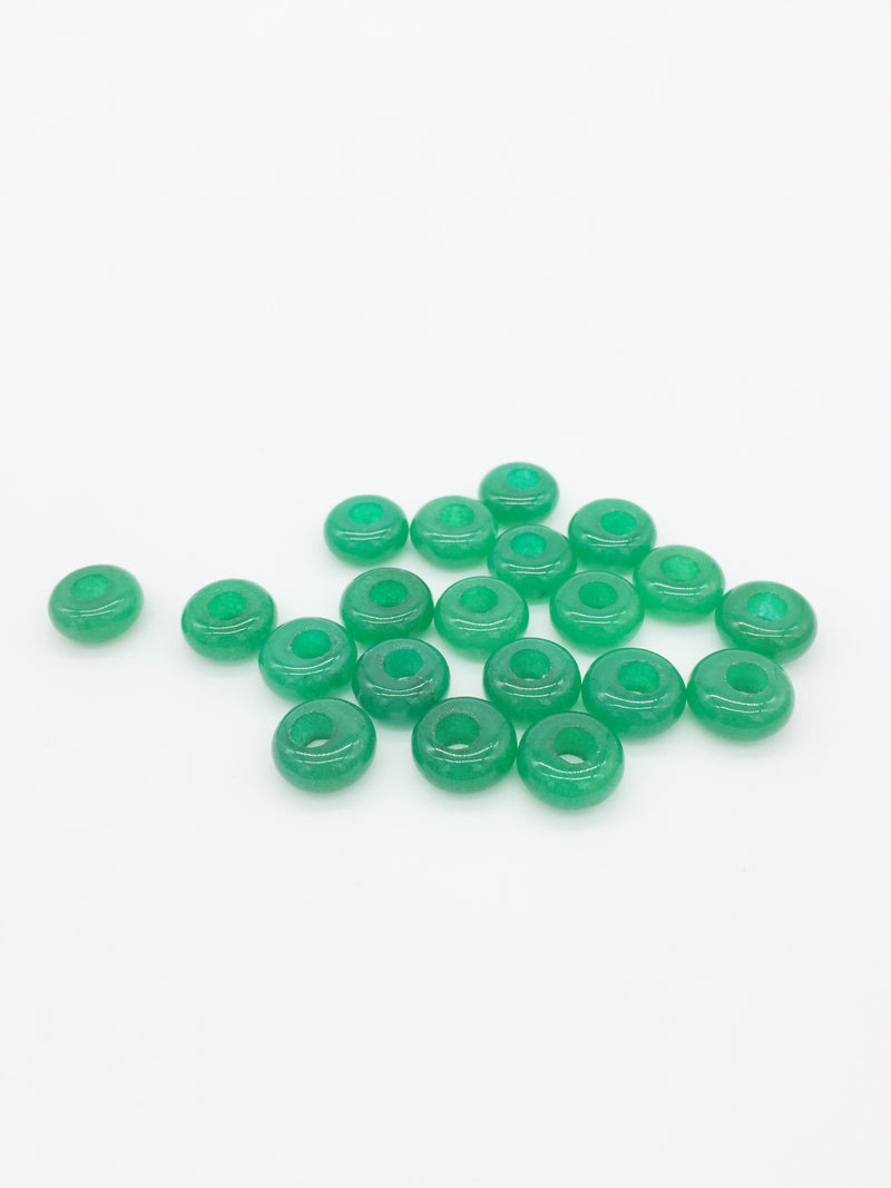 2 x Green Jade Gemstone Donut Beads, 10mm (3922)