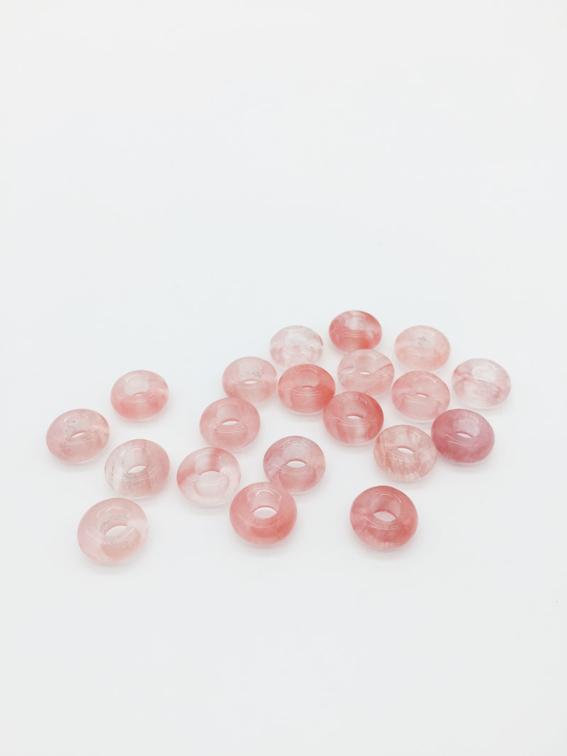 2 x Cherry Quartz Gemstone Donut Beads, 10mm (3923)