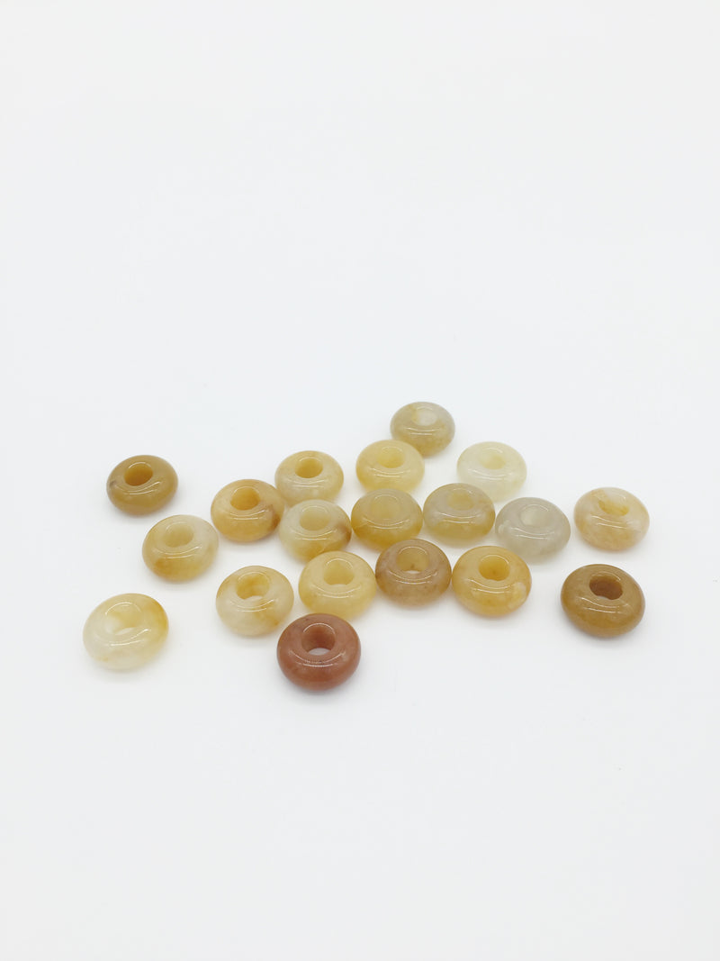 2 x Yellow Jade Gemstone Donut Beads, 10mm (3918)