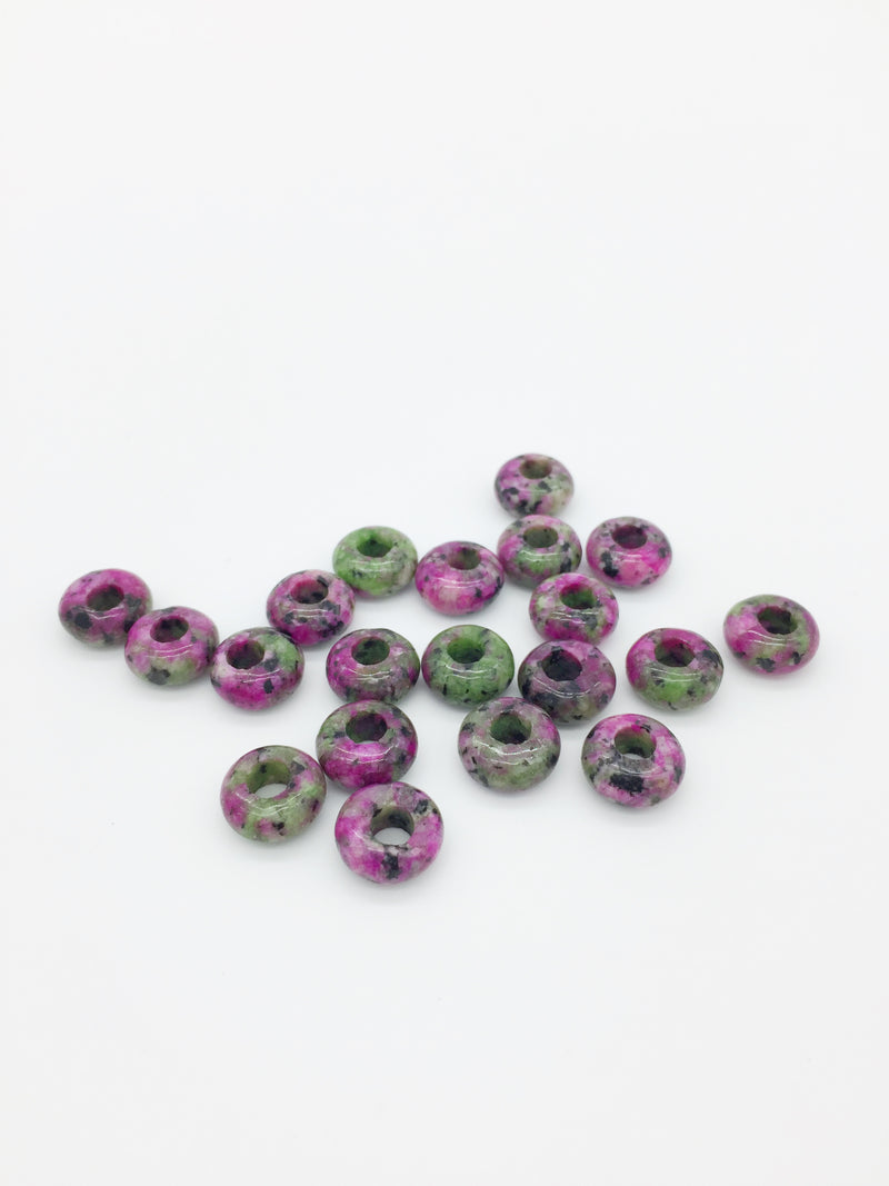 2 x Ruby Zoisite Gemstone Donut Beads, 10mm (3921)