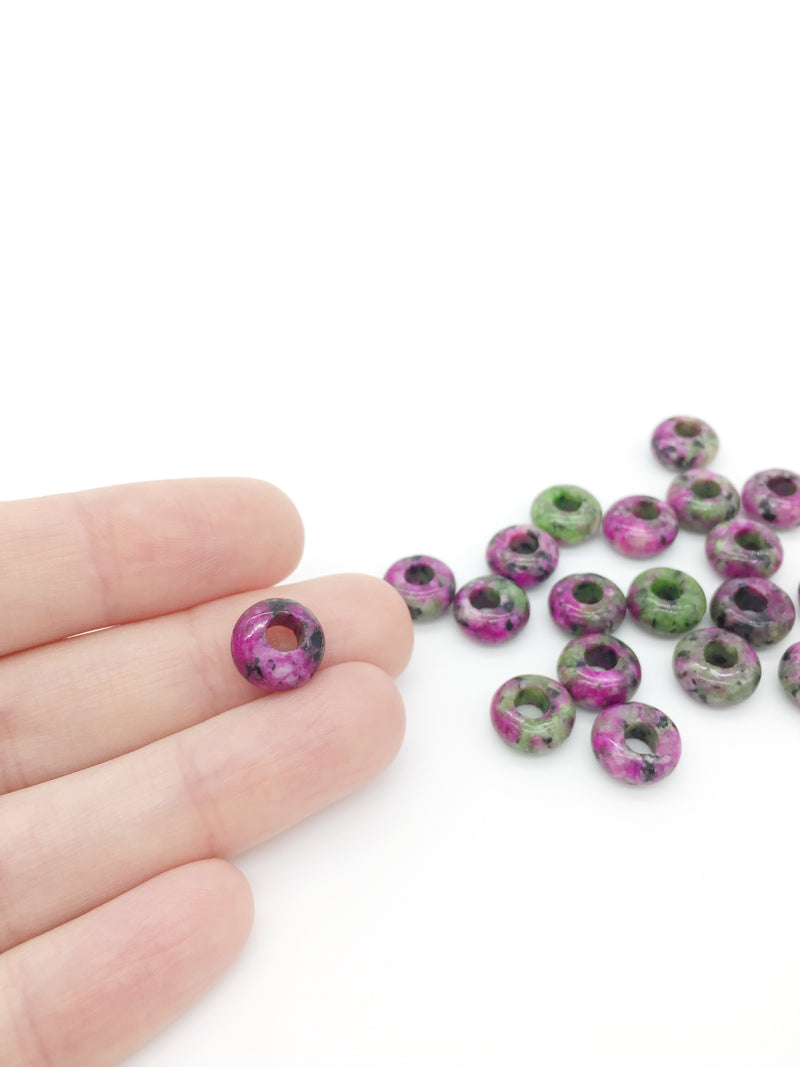 2 x Ruby Zoisite Gemstone Donut Beads, 10mm (3921)