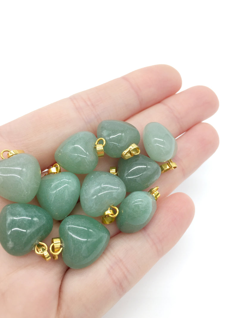 1 x Puffy Heart Green Aventurine Pendant with Gold Plated Loop and Bail, 19x15mm (3962)