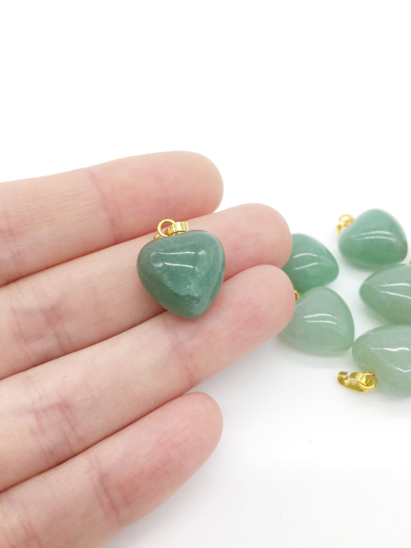 1 x Puffy Heart Green Aventurine Pendant with Gold Plated Loop and Bail, 19x15mm (3962)