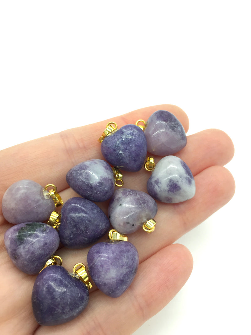 1 x Puffy Heart Lepidolite Pendant with Gold Plated Loop and Bail, 19x15mm (3960)