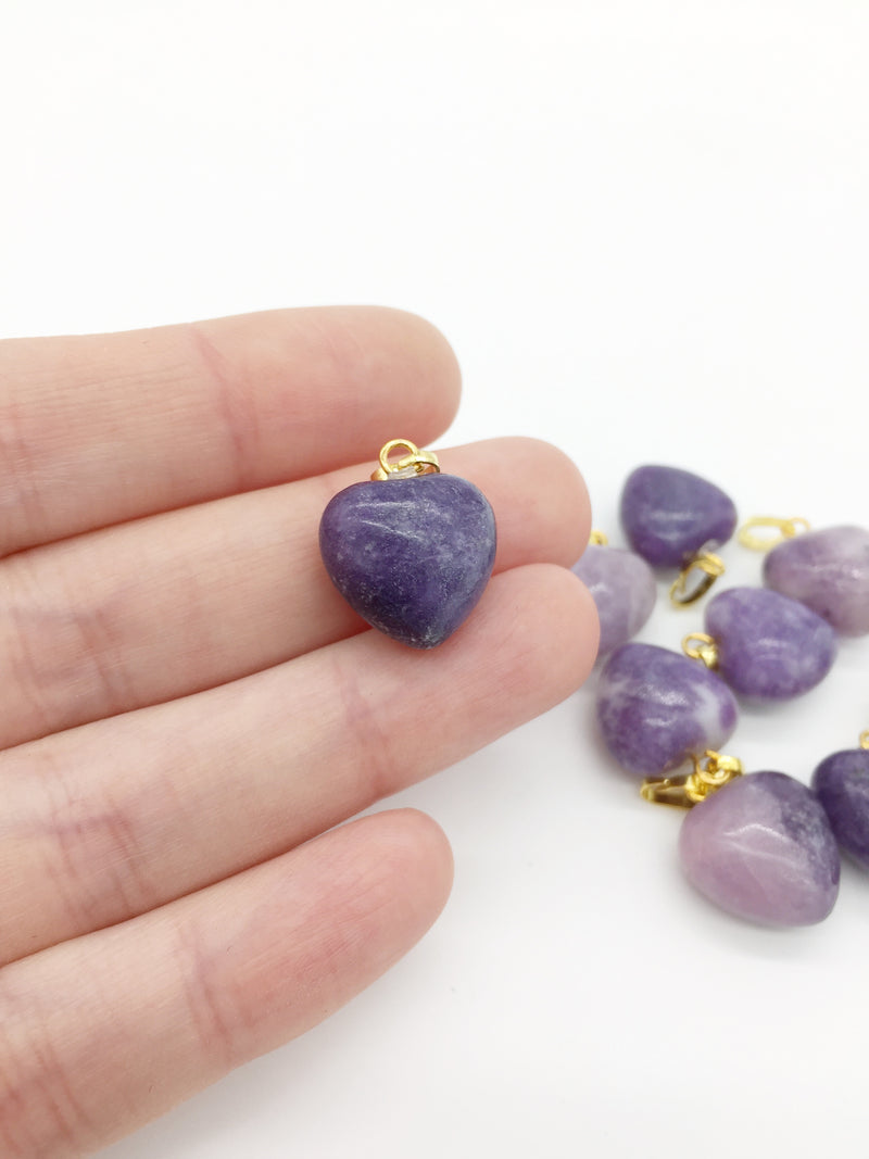 1 x Puffy Heart Lepidolite Pendant with Gold Plated Loop and Bail, 19x15mm (3960)