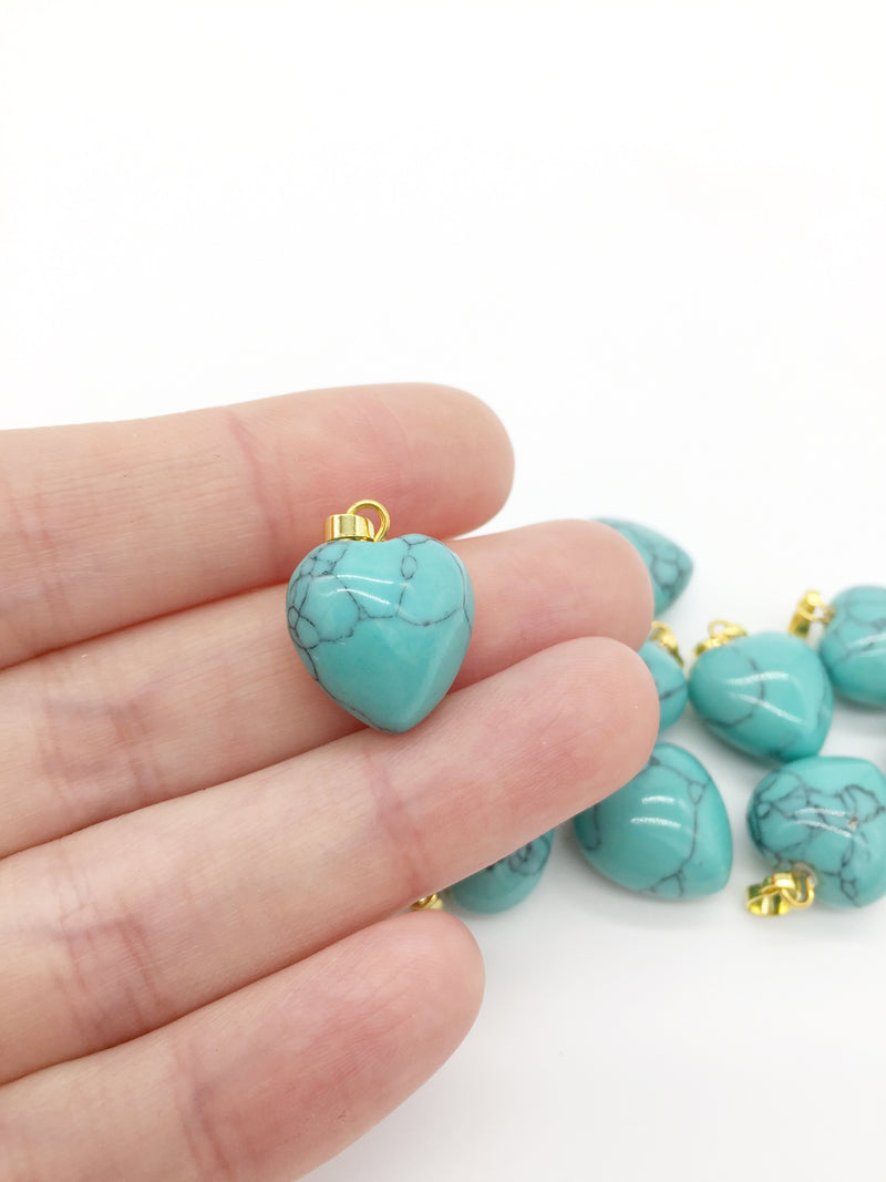 1 x Puffy Heart Turquoise Pendant with Gold Plated Loop and Bail, 19x15mm (3949)