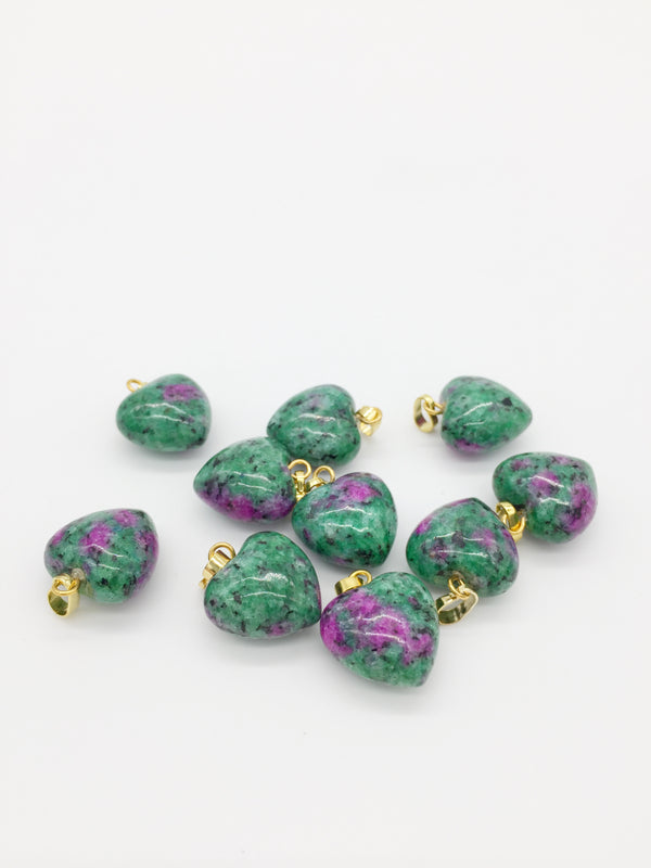 1 x Puffy Heart Ruby in Zoisite Pendant with Gold Plated Loop and Bail, 19x15mm (3950)