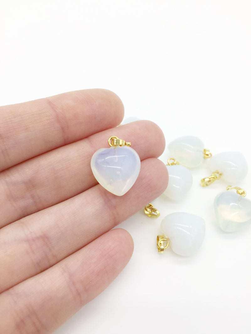 1 x Puffy Heart Opalite Pendant with Gold Plated Loop and Bail, 19x15mm (3956)