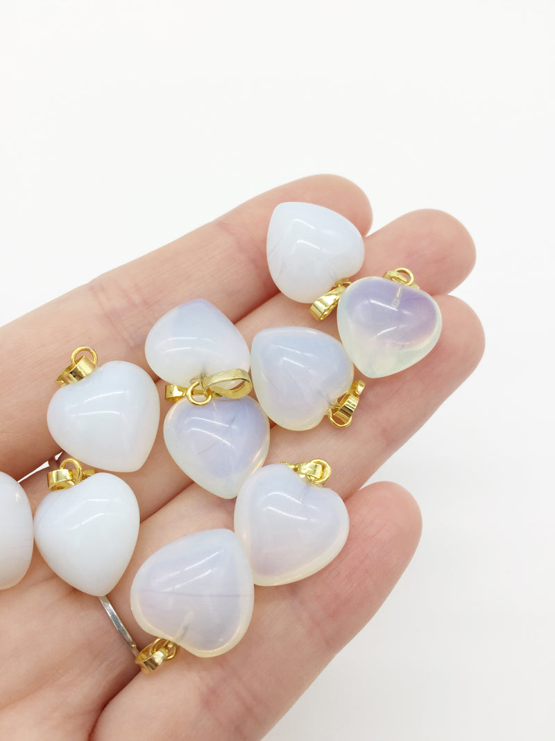 1 x Puffy Heart Opalite Pendant with Gold Plated Loop and Bail, 19x15mm (3956)