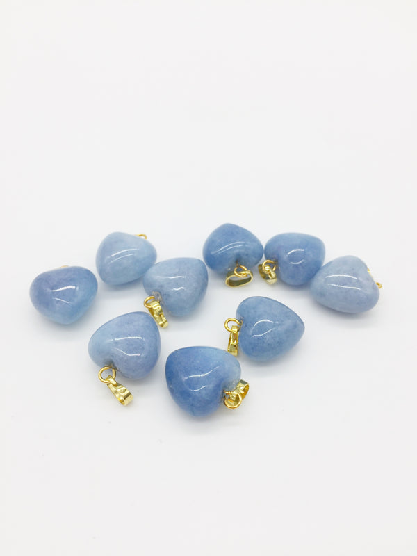 1 x Puffy Heart Aquamarine Pendant with Gold Plated Loop and Bail, 19x15mm (3951)