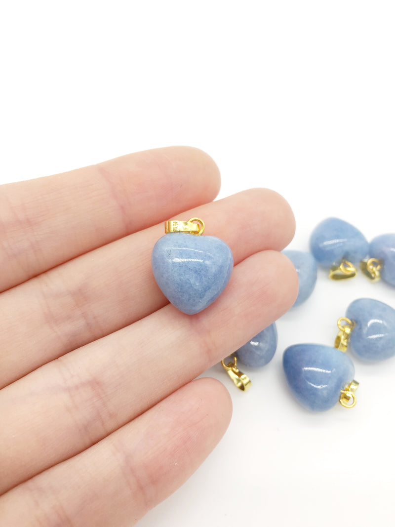 1 x Puffy Heart Aquamarine Pendant with Gold Plated Loop and Bail, 19x15mm (3951)