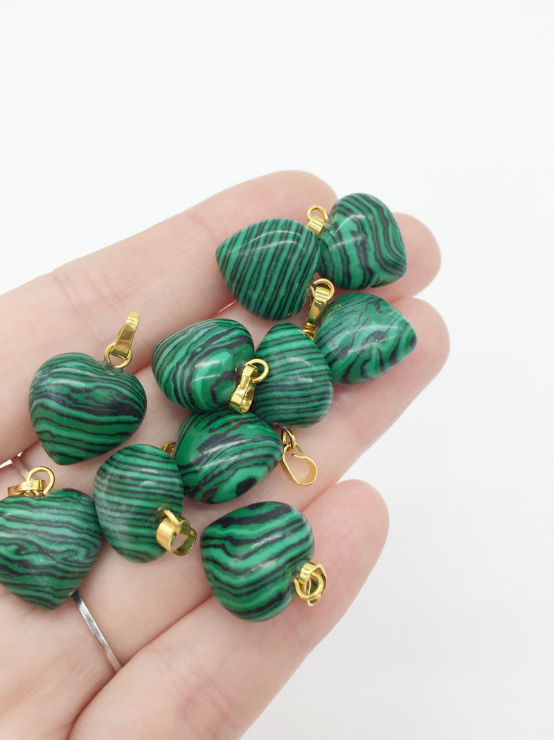 1 x Puffy Heart Malachite Pendant with Gold Plated Loop and Bail, 19x15mm (3961)