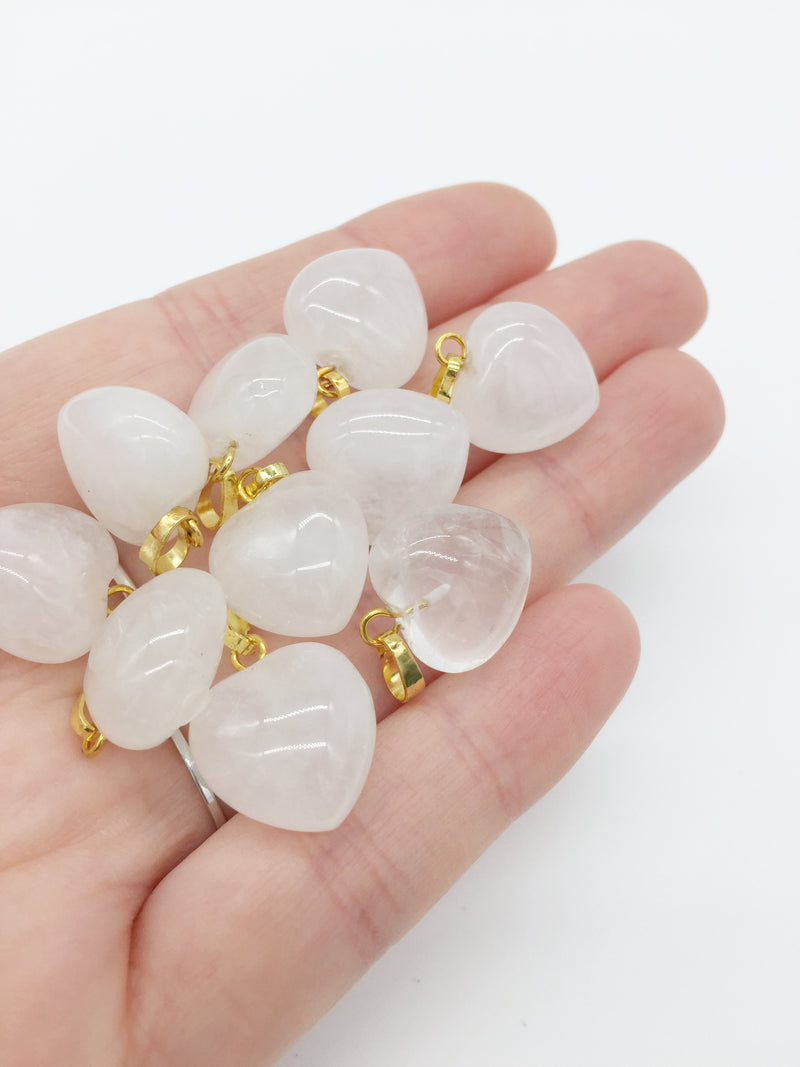 1 x Puffy Heart Quartz Pendant with Gold Plated Loop and Bail, 19x15mm (3957)