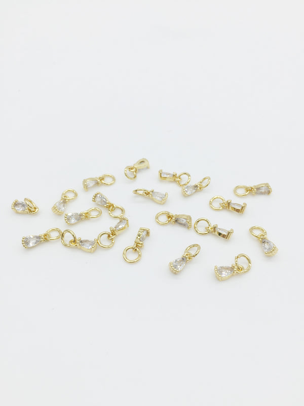 2 x Tiny 18K Gold Plated Clear Teardrop Cubic Zirconia Charms with Jump Rings, 3x8mm (3968)