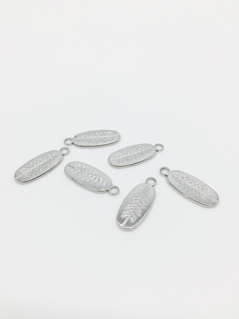 1 x Stainless Steel Oval Pendant with Embossed Pine Tree Pattern, 24x10mm (3996)