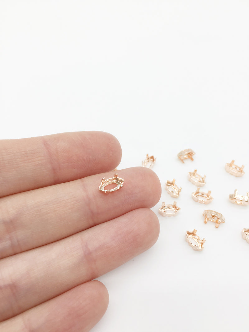 24 x 4x8mm Rose Gold Plated Sew-on Brass Setting for Marquise Cut Stones (3979)